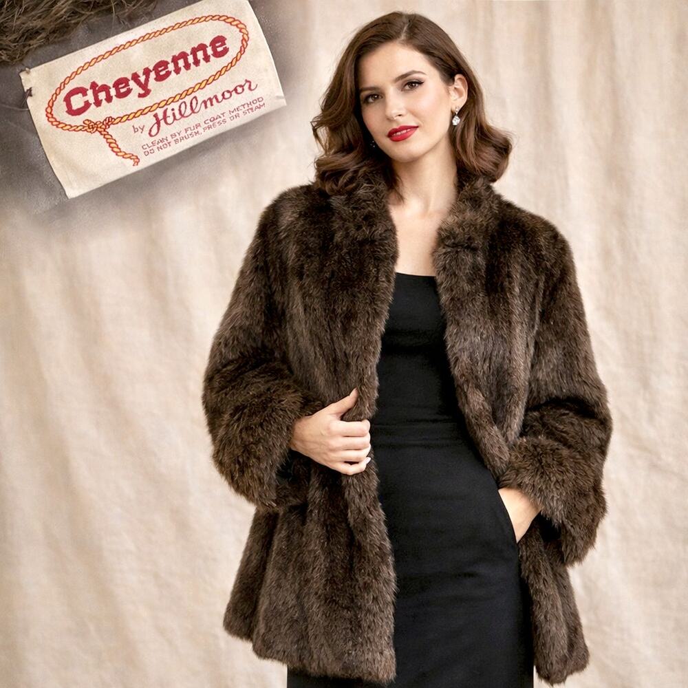 50s ASO Mrs Maisel Faux Fur Coat Brown Luxury Old Hollywood Glam MED LARGE - Picture 3 of 11